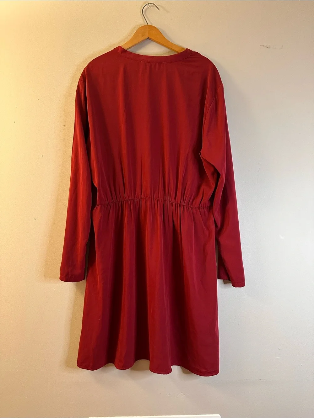 All in Favor Crimson Wrap-Style Long Sleeve Dress